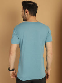 Vimal Jonney Round Neck Cotton Solid Blue T-Shirt for Men