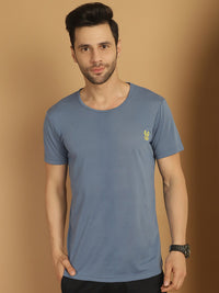 Vimal Jonney Round Neck Cotton Solid Dark Grey T-Shirt for Men