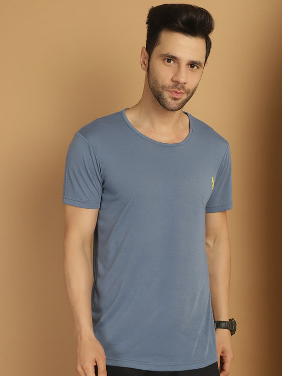 Vimal Jonney Round Neck Cotton Solid Dark Grey T-Shirt for Men