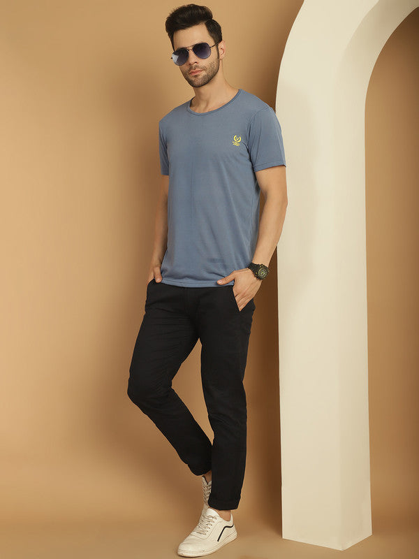 Vimal Jonney Round Neck Cotton Solid Dark Grey T-Shirt for Men