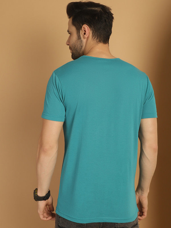 Vimal Jonney Round Neck Cotton Solid Ferozi T-Shirt for Men