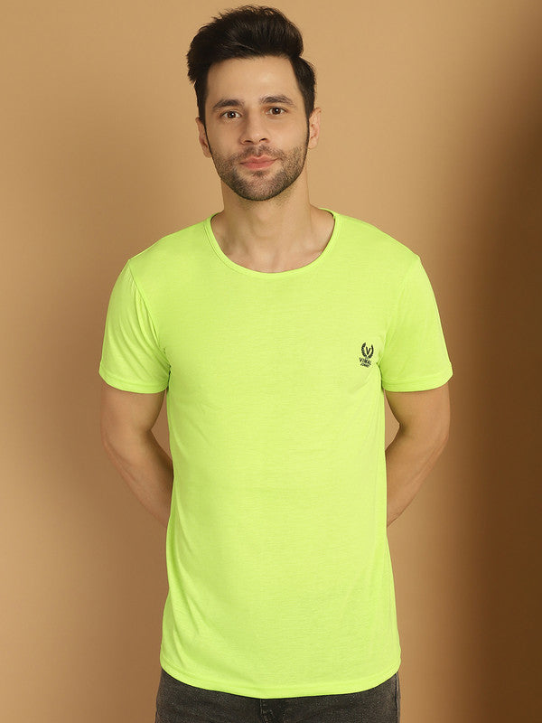 Vimal Jonney Round Neck Cotton Solid Green T-Shirt for Men
