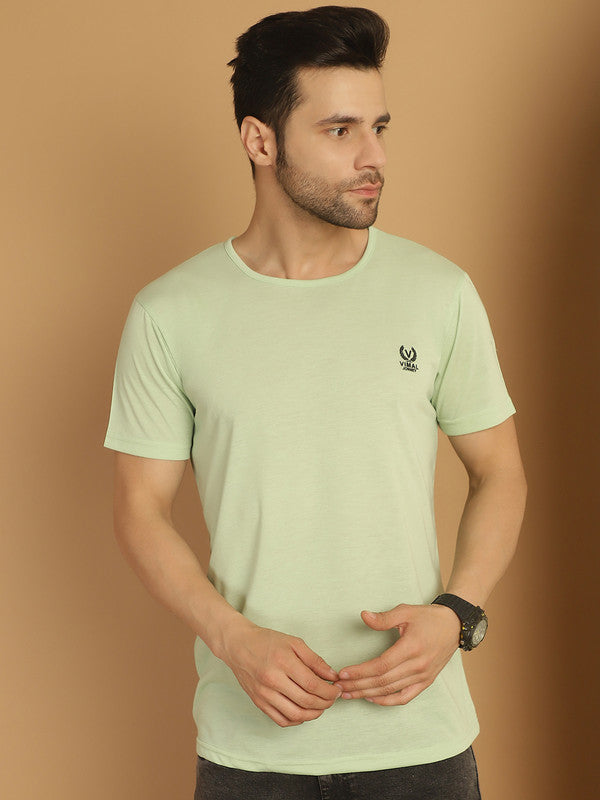 Vimal Jonney Round Neck Cotton Solid Light Green T-Shirt for Men