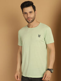 Vimal Jonney Round Neck Cotton Solid Light Green T-Shirt for Men