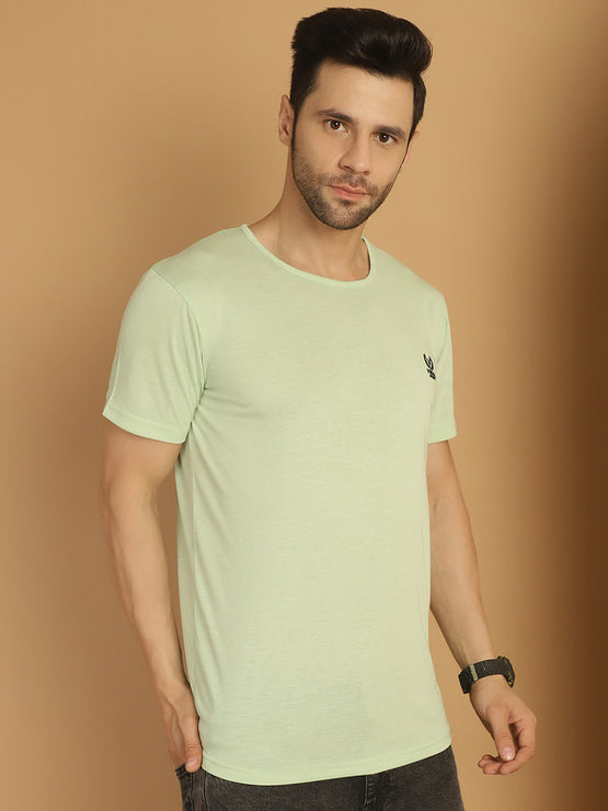 Vimal Jonney Round Neck Cotton Solid Light Green T-Shirt for Men