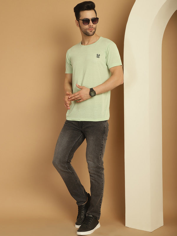 Vimal Jonney Round Neck Cotton Solid Light Green T-Shirt for Men