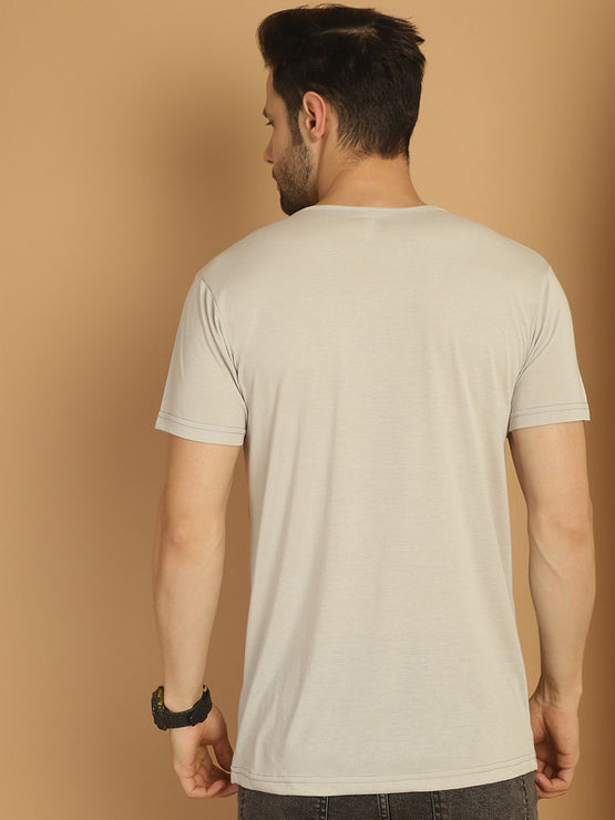 Vimal Jonney Round Neck Cotton Solid Light Grey T-Shirt for Men