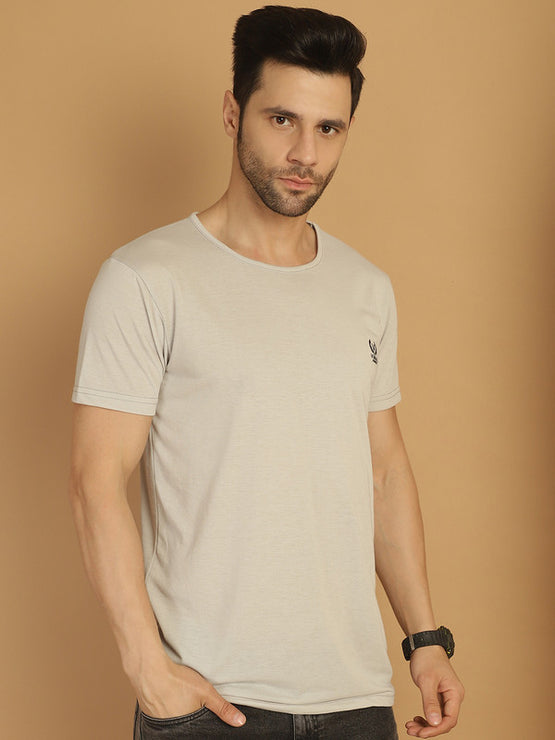 Vimal Jonney Round Neck Cotton Solid Light Grey T-Shirt for Men