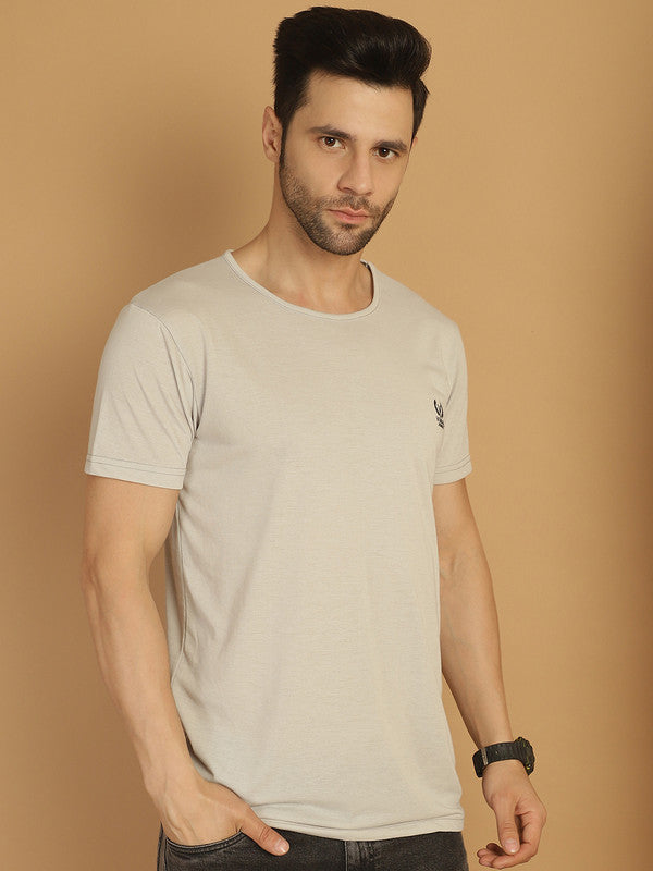 Vimal Jonney Round Neck Cotton Solid Light Grey T-Shirt for Men