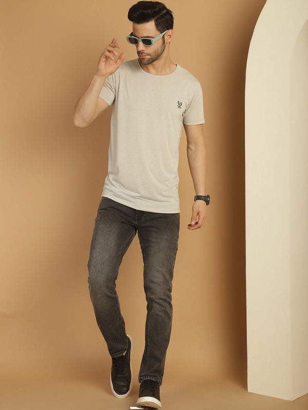 Vimal Jonney Round Neck Cotton Solid Light Grey T-Shirt for Men