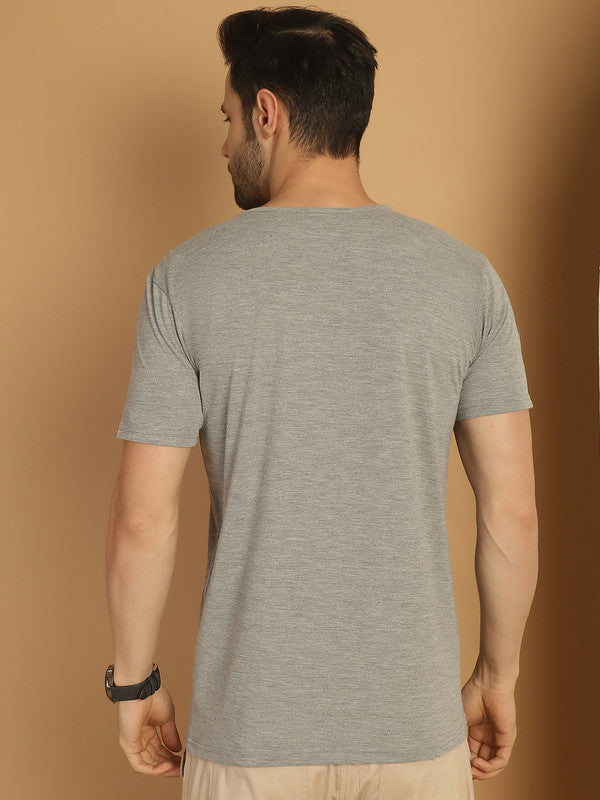 Vimal Jonney Round Neck Cotton Solid Grey Melange T-Shirt for Men