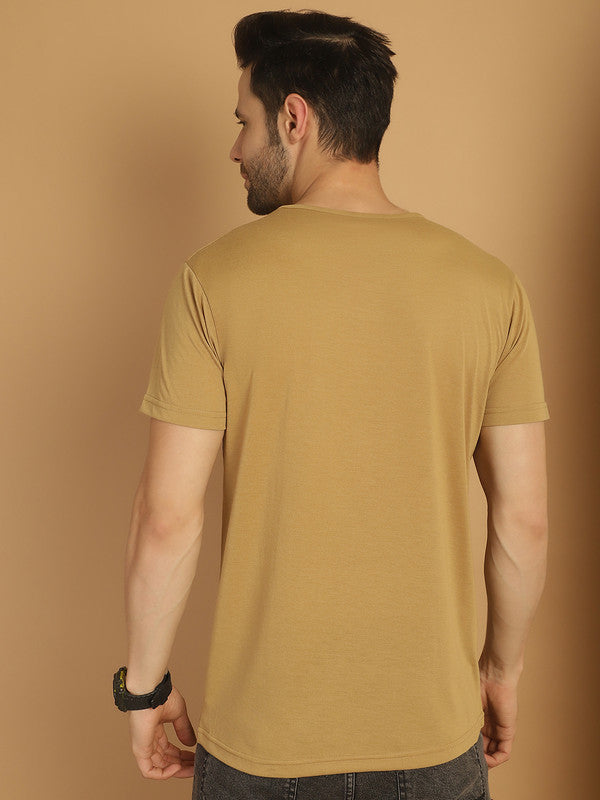 Vimal Jonney Round Neck Cotton Solid Mud T-Shirt for Men