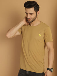 Vimal Jonney Round Neck Cotton Solid Mud T-Shirt for Men