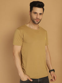 Vimal Jonney Round Neck Cotton Solid Mud T-Shirt for Men