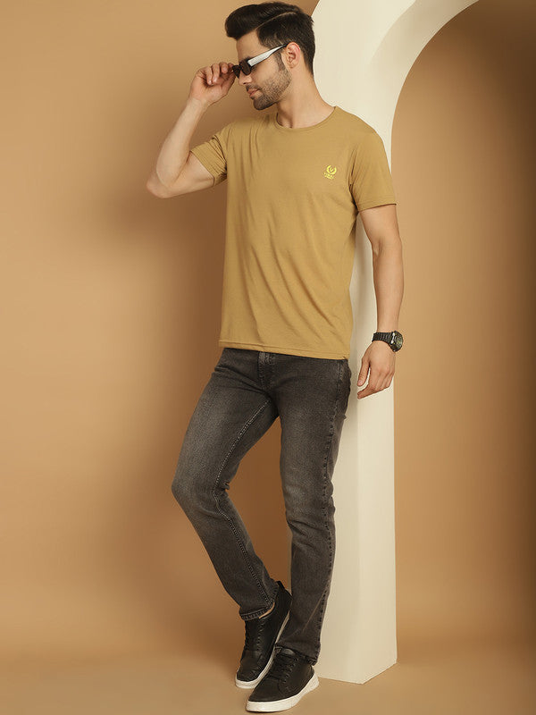 Vimal Jonney Round Neck Cotton Solid Mud T-Shirt for Men