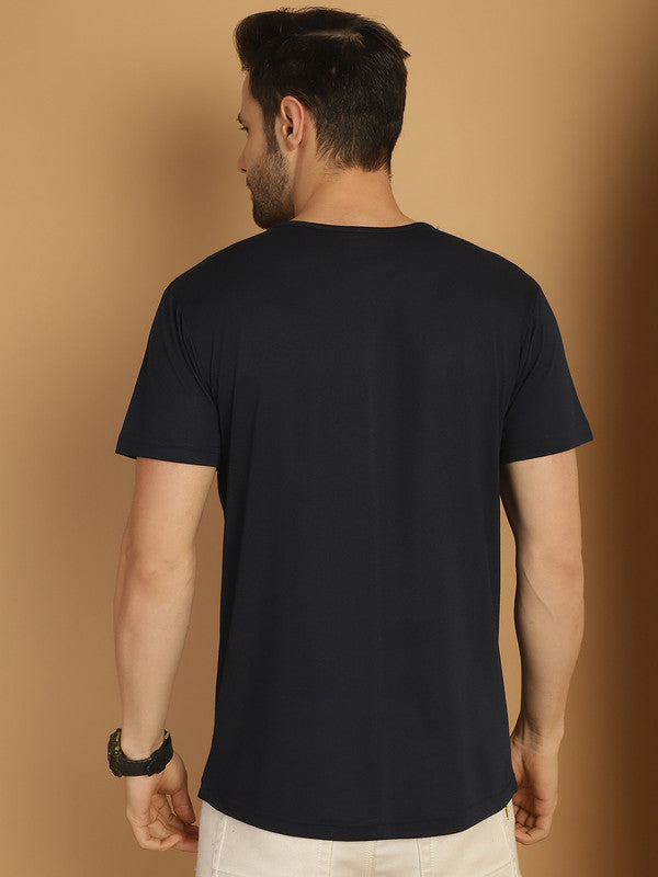 Vimal Jonney Round Neck Cotton Solid Navy Blue T-Shirt for Men