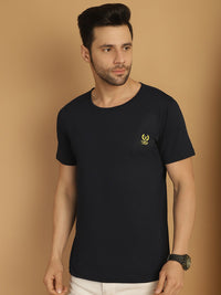 Vimal Jonney Round Neck Cotton Solid Navy Blue T-Shirt for Men