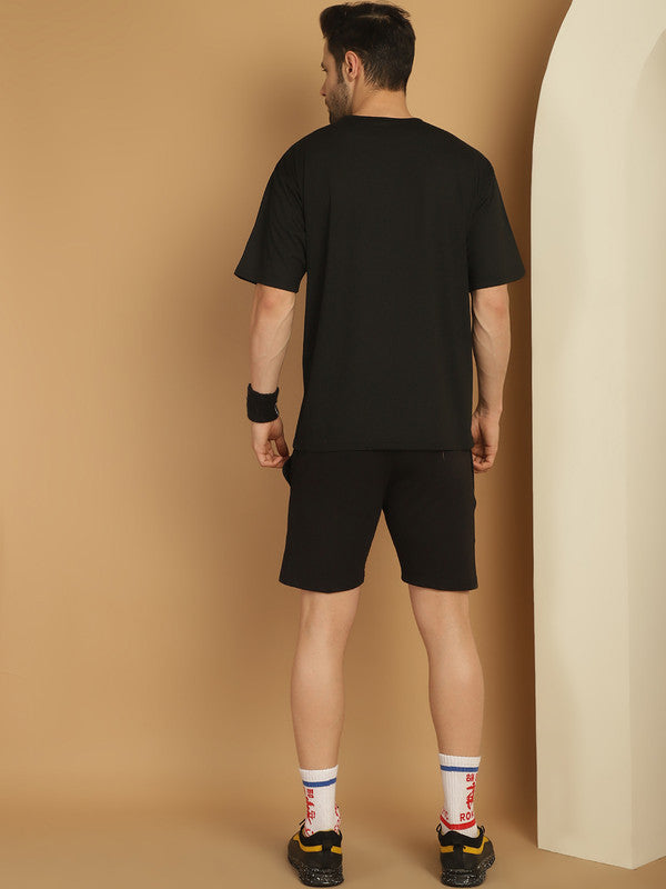 Vimal Jonney Printed  Black Round Neck Cotton Oversize Half sleeves Co-ord set Tracksuit For Men