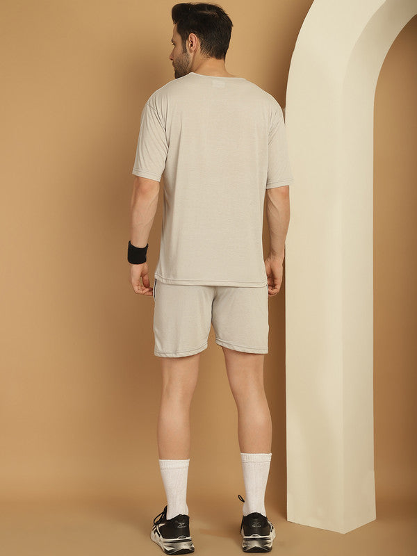 Vimal Jonney Printed  Light Grey Round Neck Cotton Oversize Half sleeves Co-ord set Tracksuit For Men
