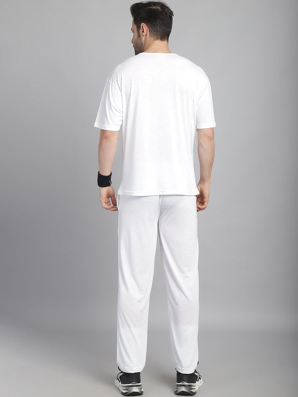 Vimal Jonney Printed  White Round Neck Cotton Oversize Half sleeves Co-ord set Tracksuit For Men