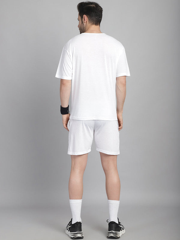 Vimal Jonney Printed  White Round Neck Cotton Oversize Half sleeves Co-ord set Tracksuit For Men