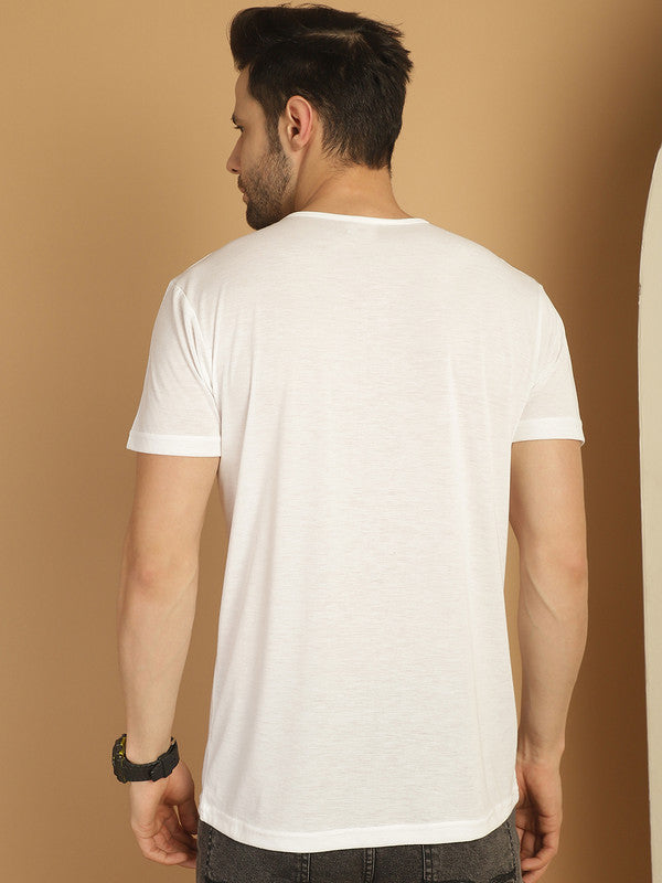 Vimal Jonney Round Neck Cotton Printed White T-Shirt for Men