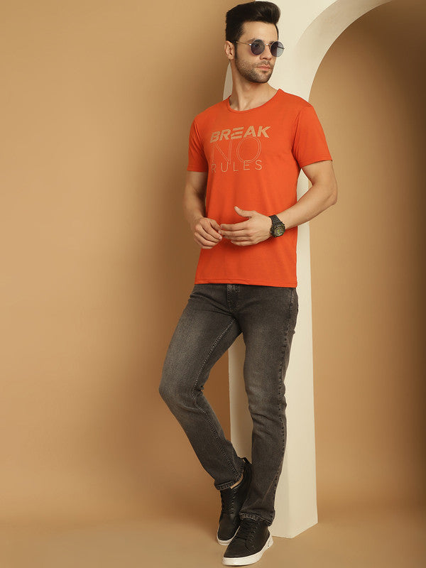 Vimal Jonney Round Neck Cotton Printed Rust T-Shirt for Men
