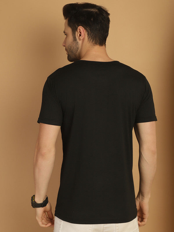 Vimal Jonney Round Neck Cotton Printed Black T-Shirt for Men
