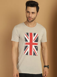 Vimal Jonney Round Neck Cotton Printed Grey Melange T-Shirt for Men