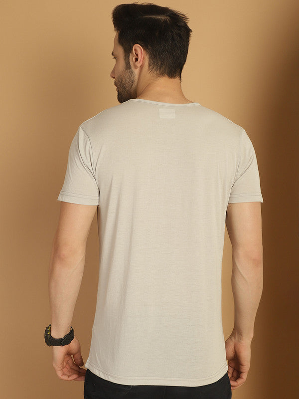 Vimal Jonney Round Neck Cotton Printed Grey Melange T-Shirt for Men