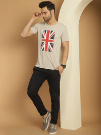 Vimal Jonney Round Neck Cotton Printed Grey Melange T-Shirt for Men