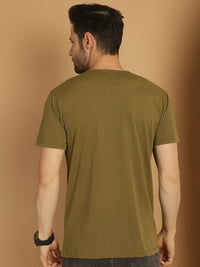 Vimal Jonney Round Neck Cotton Printed Olive T-Shirt for Men