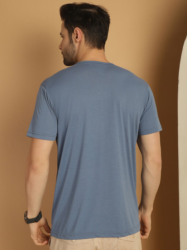 Vimal Jonney Round Neck Cotton Printed Dark Grey T-Shirt for Men