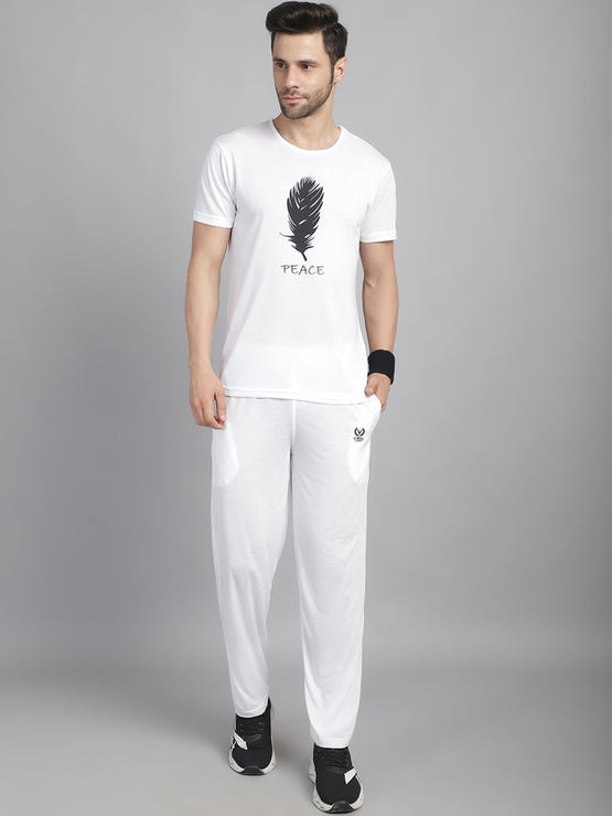 Vimal Jonney White Cotton Printed Co-ord Set Tracksuit For Men(Zip On 1 Side Pocket)