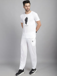 Vimal Jonney White Cotton Printed Co-ord Set Tracksuit For Men(Zip On 1 Side Pocket)