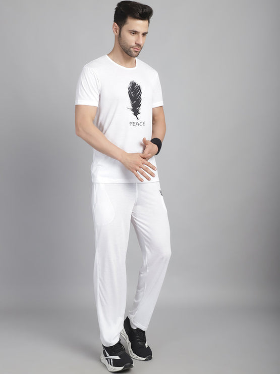 Vimal Jonney White Cotton Printed Co-ord Set Tracksuit For Men(Zip On 1 Side Pocket)