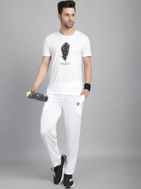 Vimal Jonney White Cotton Printed Co-ord Set Tracksuit For Men(Zip On 1 Side Pocket)