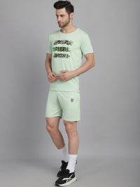 Vimal Jonney Printed  Light Green Round Neck Cotton  Half sleeves Co-ord set Tracksuit For Men