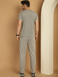 Vimal Jonney Grey Melange Cotton Printed Co-ord Set Tracksuit For Men(Zip On 1 Side Pocket)