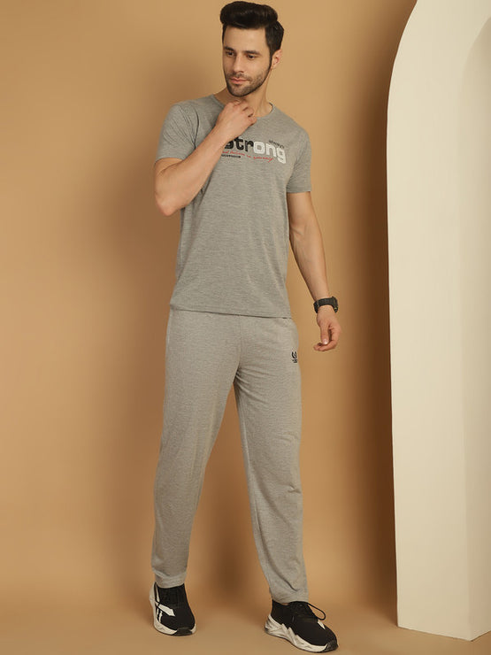 Vimal Jonney Grey Melange Cotton Printed Co-ord Set Tracksuit For Men(Zip On 1 Side Pocket)