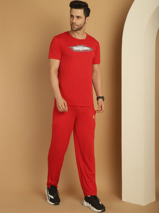 Vimal Jonney Printed  Red Round Neck Cotton  Half sleeves Co-ord set Tracksuit For Men