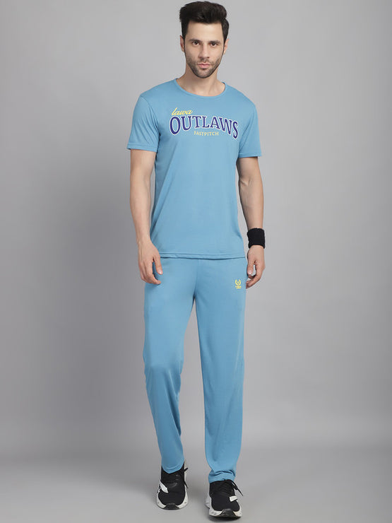 Vimal Jonney Printed  Blue Round Neck Cotton  Half sleeves Co-ord set Tracksuit For Men