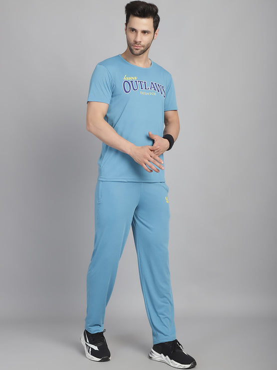 Vimal Jonney Printed  Blue Round Neck Cotton  Half sleeves Co-ord set Tracksuit For Men