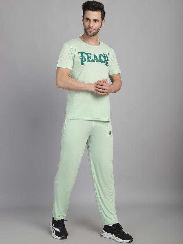 Vimal Jonney Printed  Light Green Round Neck Cotton  Half sleeves Co-ord set Tracksuit For Men