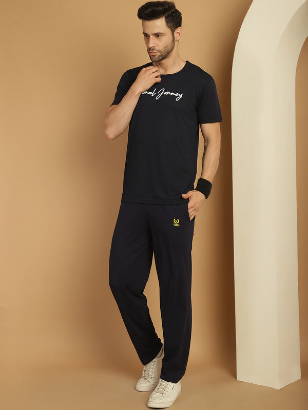 Vimal Jonney Logo Print  Navy Round Neck Cotton  Half sleeves Co-ord set Tracksuit For Men