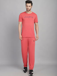 Vimal Jonney Logo Print  Pink Round Neck Cotton  Half sleeves Co-ord set Tracksuit For Men