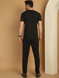 Vimal Jonney Logo Print  Black Round Neck Cotton  Half sleeves Co-ord set Tracksuit For Men