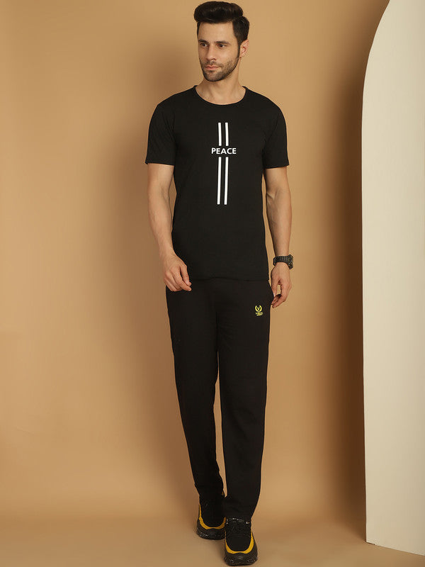 Vimal Jonney Printed  Black Round Neck Cotton  Half sleeves Co-ord set Tracksuit For Men