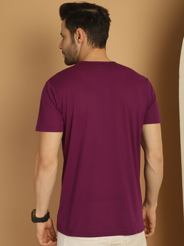 Vimal Jonney Round Neck Cotton Solid Purple T-Shirt for Men