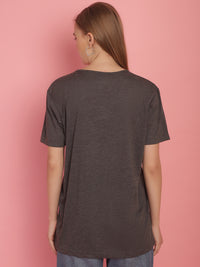 Vimal Jonney Round Neck Cotton Solid Anthracite T-Shirt for Women